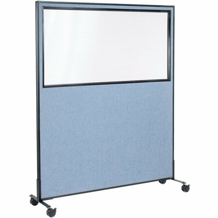INTERION BY GLOBAL INDUSTRIAL Interion Mobile Office Partition Panel with Partial Window, 60-1/4inW x 75inH, Blue 694987MBL